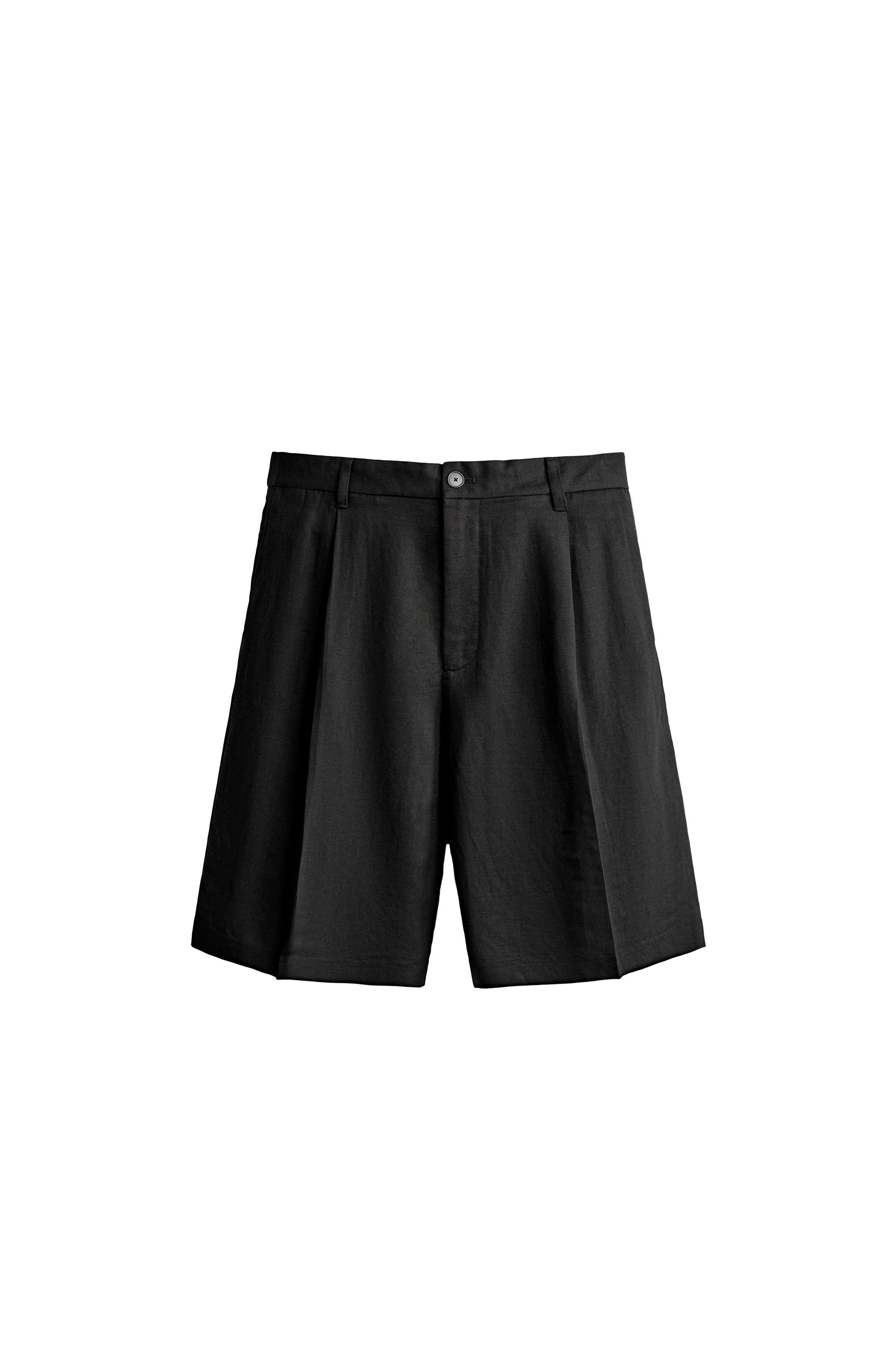 TEXTURED PLEATED SUIT SHORTS